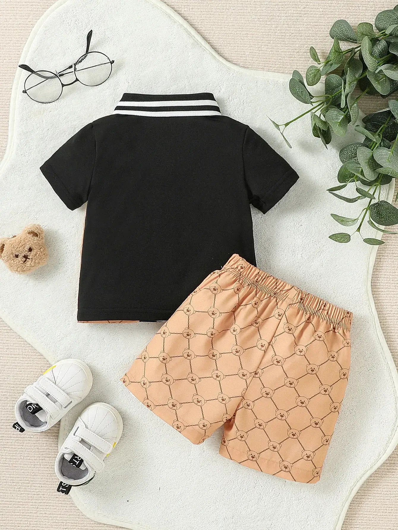 Baby Jungen 2-teiliges Set – Kurzarm Umlegekragen Hemd mit Hose