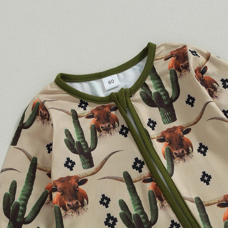 Autumnal romper with cow/horse print
