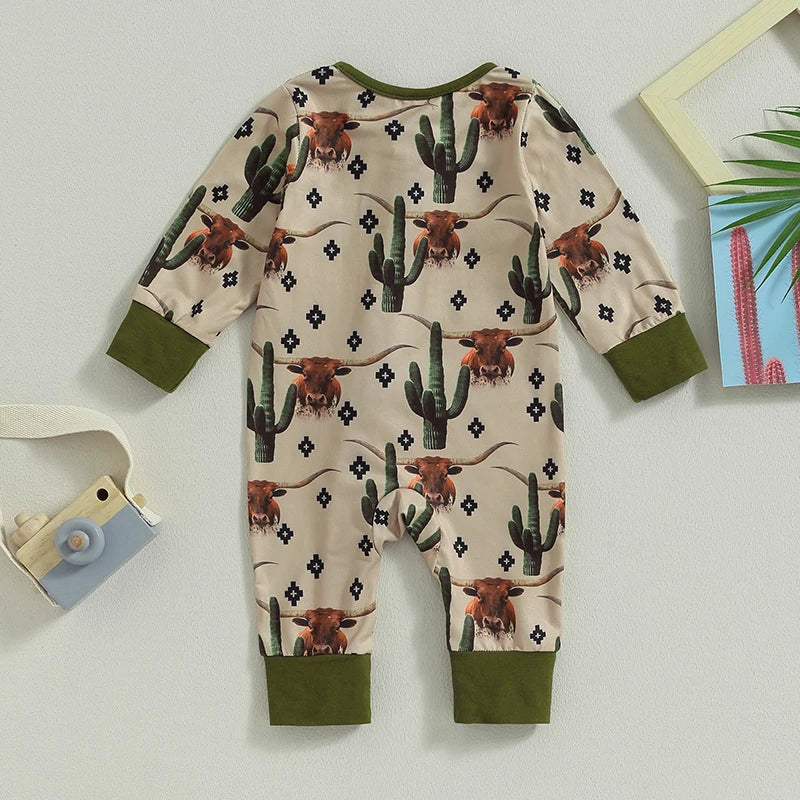 Autumnal romper with cow/horse print