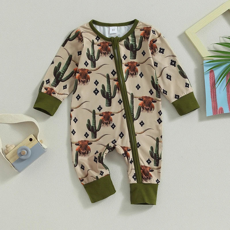 Autumnal romper with cow/horse print