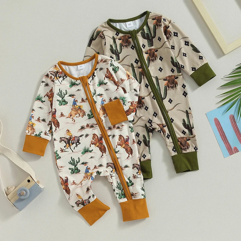 Autumnal romper with cow/horse print
