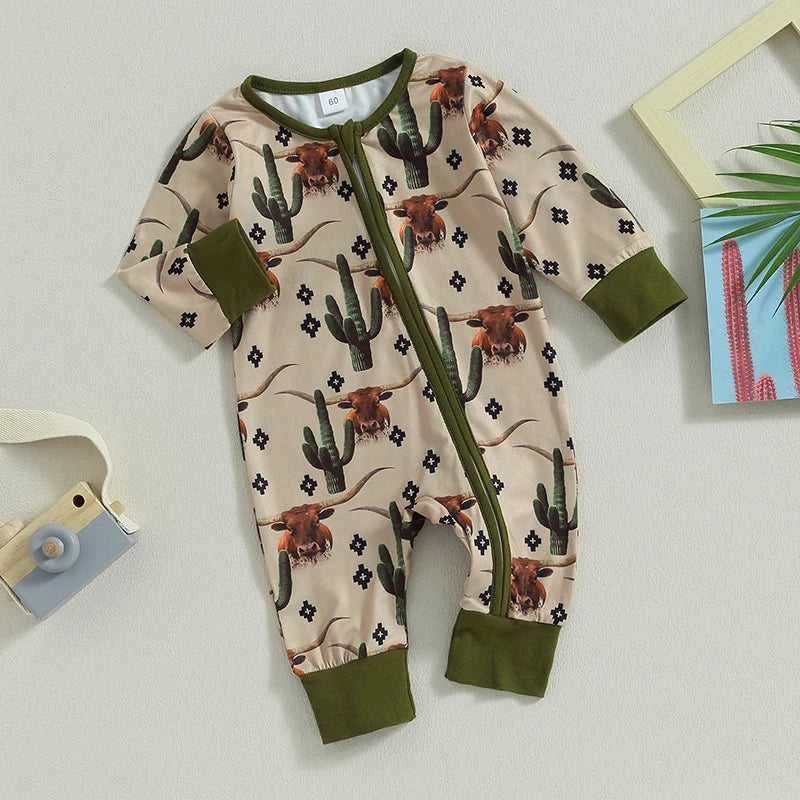 Autumnal romper with cow/horse print