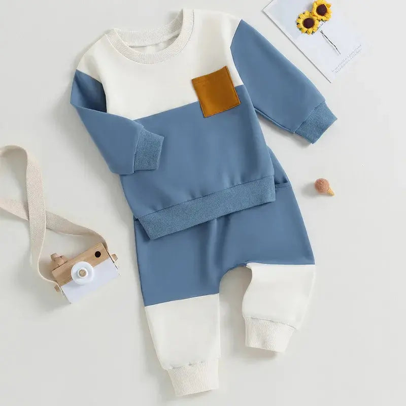 Baby Kontrastfarben, Langarm-Sweatshirt Oberteile und Unterteile Sets Himmelsstern