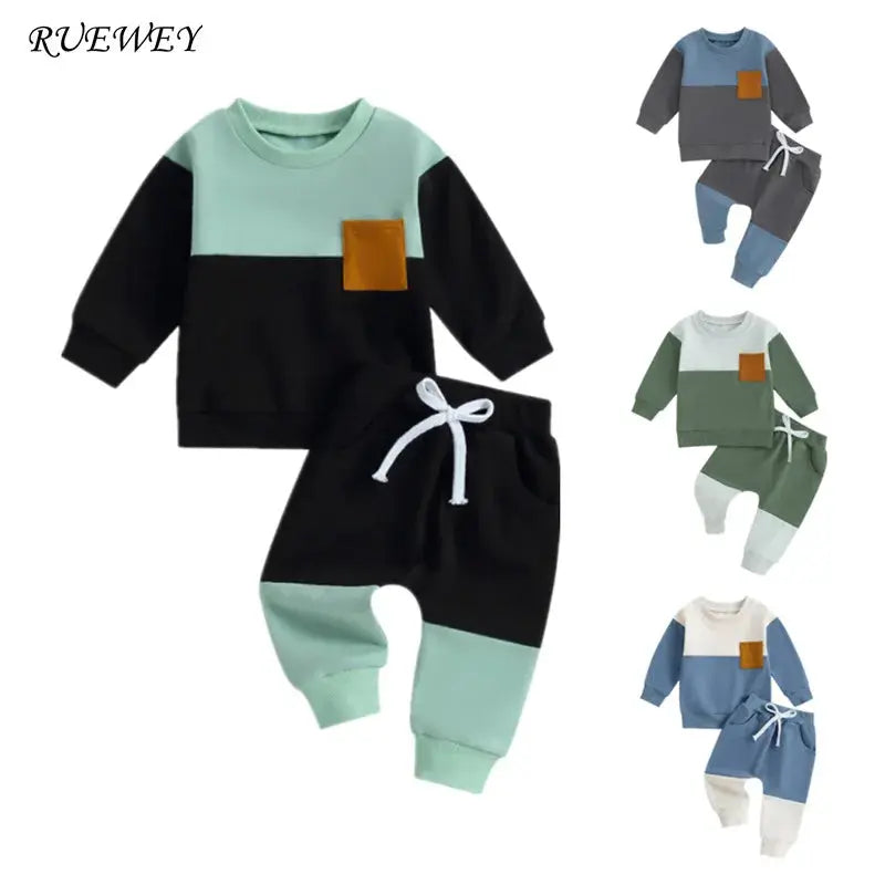 Baby Kontrastfarben, Langarm-Sweatshirt Oberteile und Unterteile Sets Himmelsstern